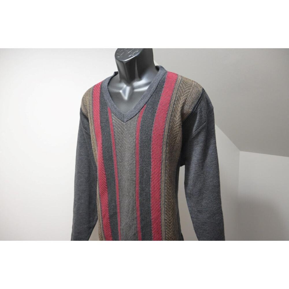 VTG Peter Gribby V Neck Wool‎ Acrylic Sweater Long Sleeve Grays Mens Size XL